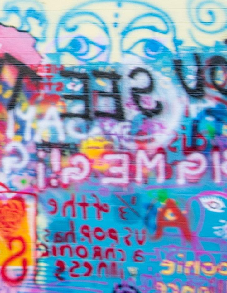 a view of pitzer's colorful free wall 